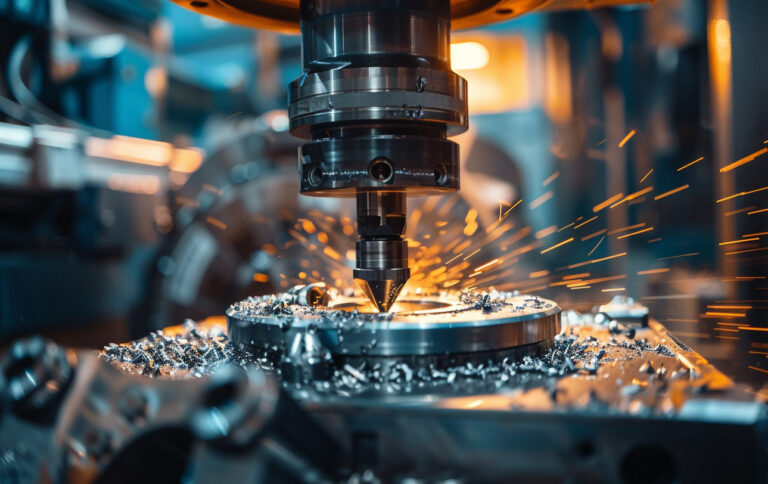 Ein Fräskopf bei der Zerspanung eines Werkstückes. – Bild ist KI generiert